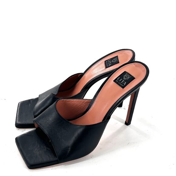 LITA By Ciara Solid Square Toe Slide Heels 39 8.5 Black NWOT Mules SandalsSlide - Picture 2 of 6